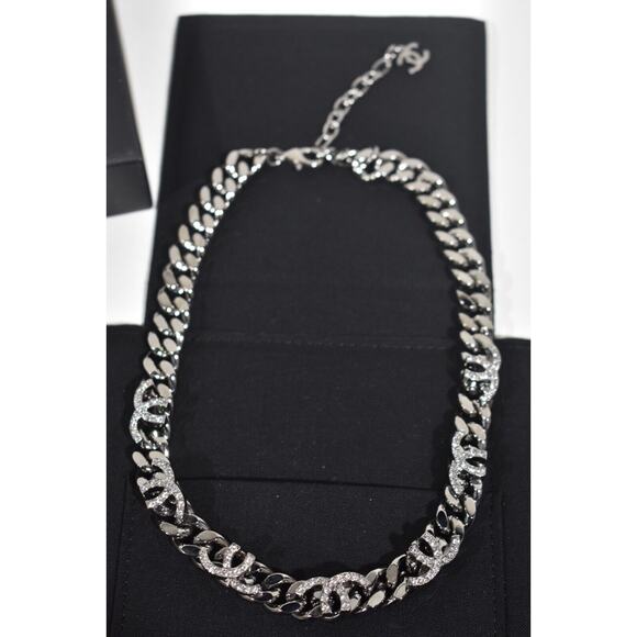 Chanel 22K Unsewn Cut Off CC Ruthenium Chain Cuban Link Crystal Choker Necklace - Picture 1 of 12